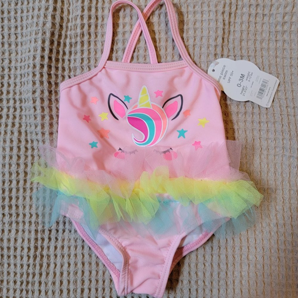 NWT Pink Unicorn Swim Suit One-piece Newborn Baby 0-3 Mth Wonder Nation